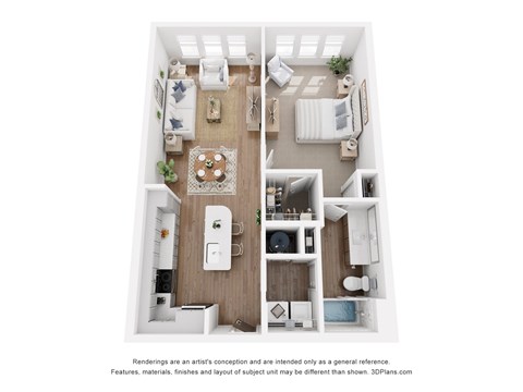 Floor plan for 1 bed, 1 bath, 850 sqft